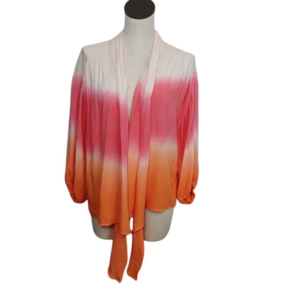 Young‎ Fabulous & Broke Ombre Tie Front Balloon Sleeve Top Orange Pink Small